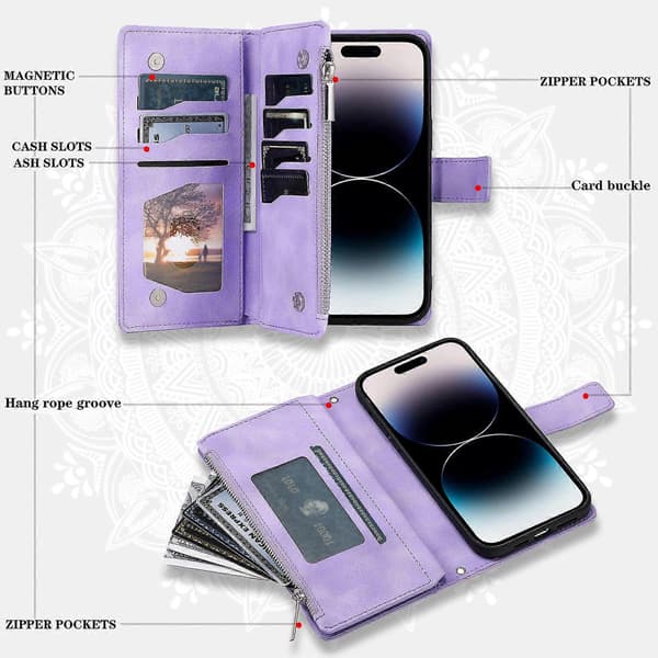 Style 006 til iPhone 16 Etui PU Læder Wallet Telefon Cover Mandala Blomster Mønster Style E