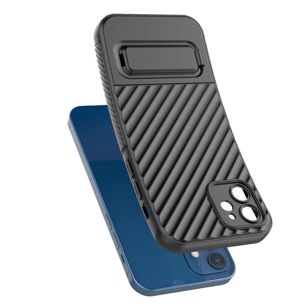 Vågig textur TPU-telefonfodral med linsskydd för iPhone 12 Black