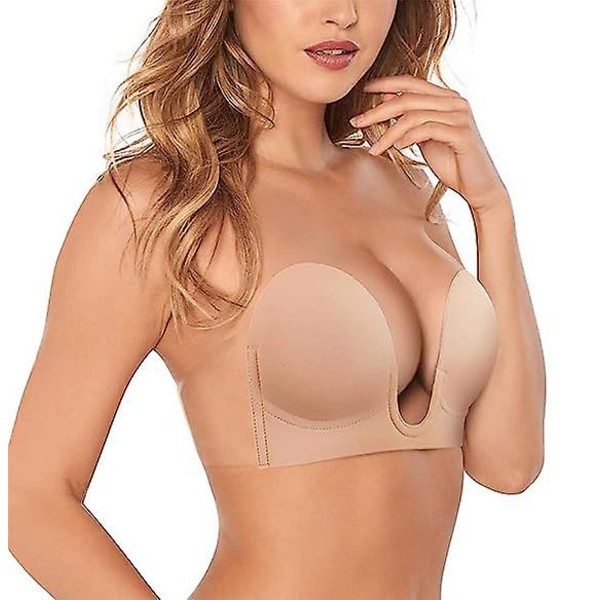 Axelbandslös klister BH Push Up Rygglös självhäftande osynlig Beige D