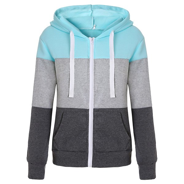 Hættetrøjer til Kvinder Farveblok Hættetrøje Basic Lynlås Jersey Jakke Langærmet Top Med Lommer Plus Størrelse Blue black S