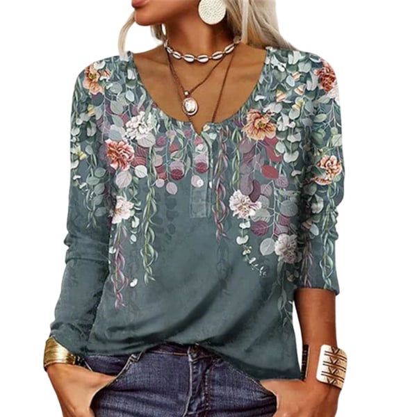 Dame Efterår Afslappet T-shirt Geometrisk Print U-Hals T-shirt Til Udendørs Dating Shopping Brug S 3