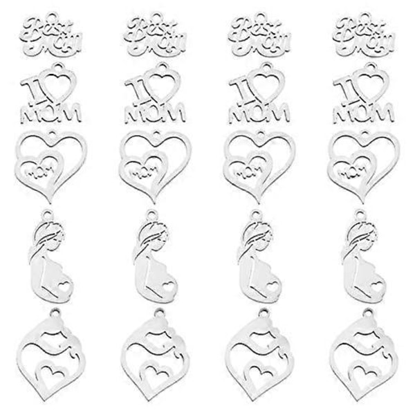 20 stk. 5 Stilarter Mor Charm Vedhæng Rustfrit Stål Bedste Mor Jeg Elsker Mor Hjerte Mor Vedhæng Bogstav Charms til Mors Dag Fødselsdag Ørering Halskæde Armbånd