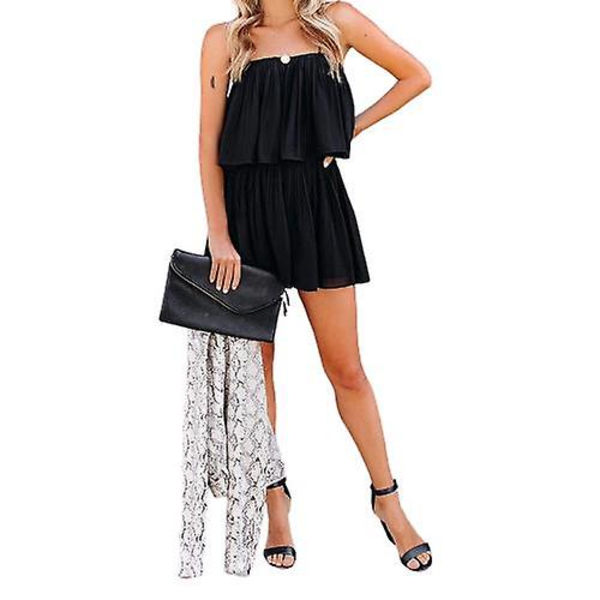 Dame Sommer Ærmeløs Jumpsuit Casual Bred Ben Bukser Romper Black L