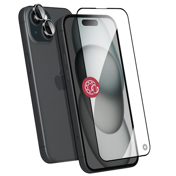 Skydd för iPhone 15 Plus Okrossbart Glas och Linsskydd, Transparent
