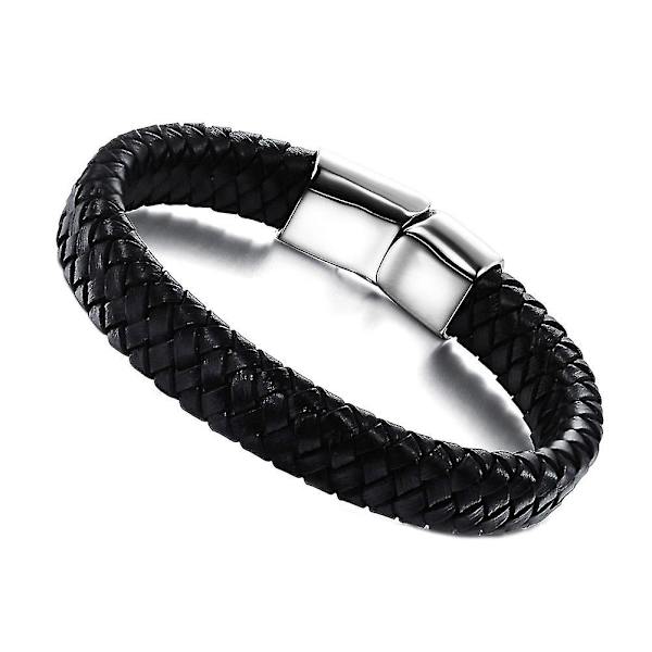 Herrar Punk Armband Läder Flätad Rostfritt Stål Magnetiskt Spänne Vintage Man Casual 18.5cm