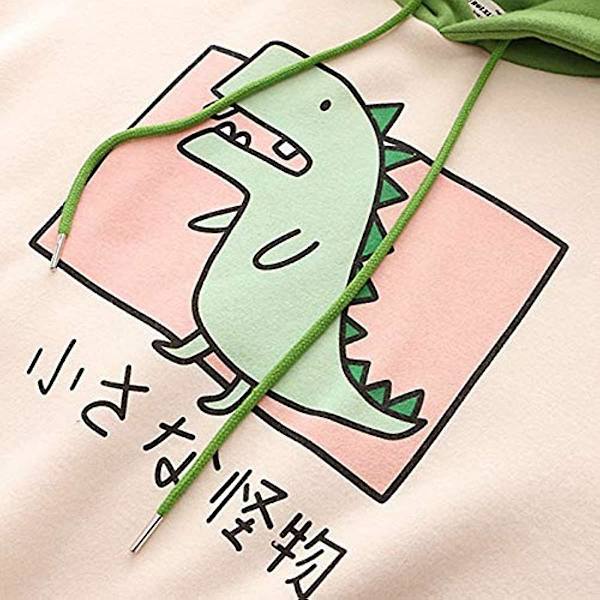Kvinnor tonåringar flickor dinosaurie hoodie sweatshirt nyhet söt emo dinosaurie cosplay tecknad film tröja hoodie topp Black L