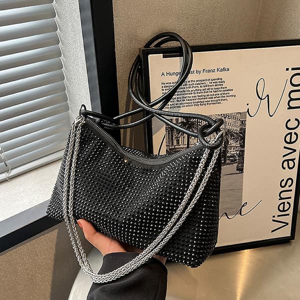 Rhinestone-plånböcker Koppling för kvinnor-chic kväll väskor, glänsande Crossbody Handväskor för festklubb bröllop black
