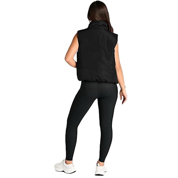 Puffer Vest Dame Ærmeløs Vinter Cropped Stand-up Krave Dunjakke Black M