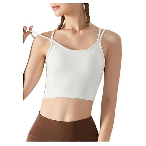Naisten treeniurheiluliivit Fitness Selästä avoin pehmustettu liivi Jooga Crop Tank Top White L