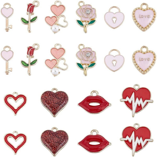 Assorterede Valentinsdag Charms Emalje Hjerte Charm Kærligheds Charms Bulk Rød Pink Rose Sammenkoblings Connector Charms Valentins Charms til Smykkefremstilling Charms