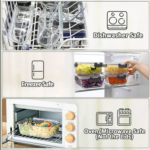[10-pack] Glasmatlådor med lock-mcirco Glasmatbehållare med livstidslåsande lock, lufttäta lunchlådor,