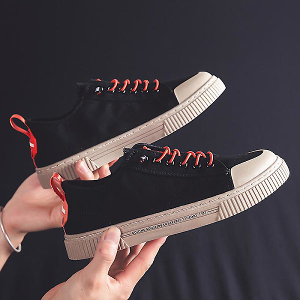 Herr Canvas Skor Mode Sneakers Låg Topp Tennis Skor Snörning Casual Skor 3Dhhh3 BlackRed EU 40