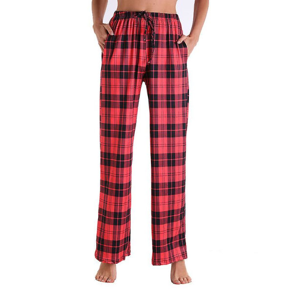 Kvinnors Pyjamasbyxor Stretch Lounge Byxor Rutig Pyjamas Botten Red M