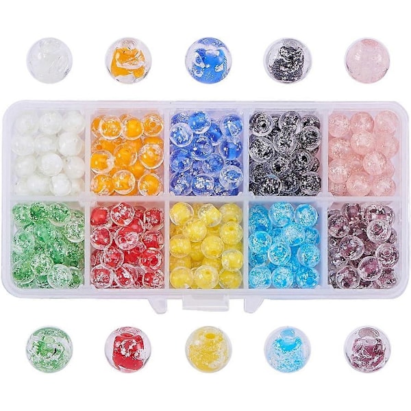 1 Eske 10 Farger 8mm Runde Håndlagde Lysende Lampwork Perler Assortert Parti for Smykkelaging