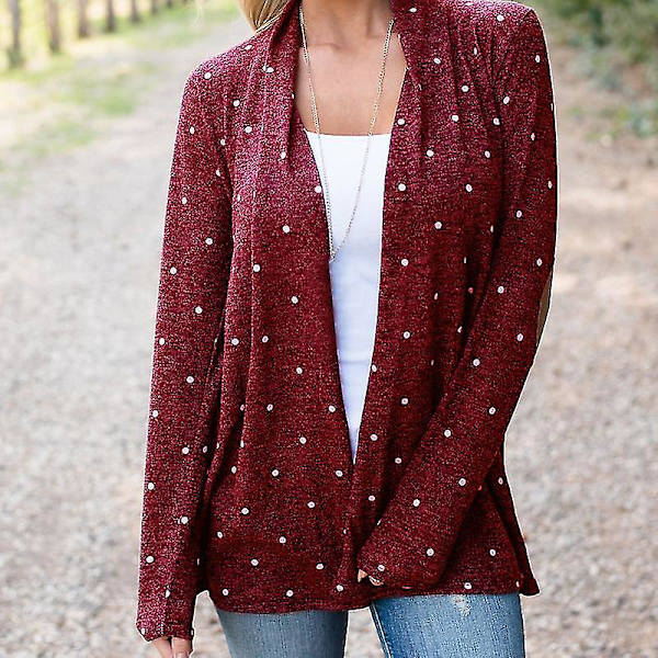 Kvinnors Splicing Dot Print Cardigan Coat Casual Loose Långärmad Rock S E