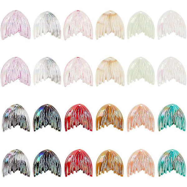 24 stk. Fishtail Charms Elektropletterede Regnbue Fishtail Resin Charms Havfrue Fishtail Resin Vedhæng Eventyr Vedhæng til Øreringe Halskæde Armbånd