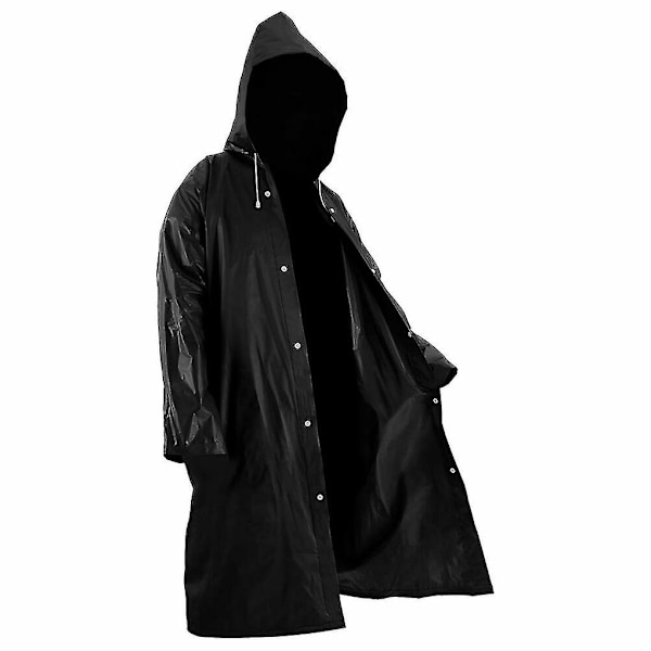 Svart Fashion Vuxen Vattentät Lång Regnrock Kvinnor Män Regnrock Huva För Utomhus Vandring Resa Fiske Klättring Tjockare XL