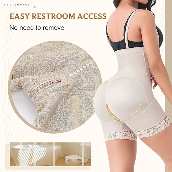 Feelingirl Shapewear för kvinnor, magkontroll Shapewear Body Fajas, helkroppsshaper för damer Shapewear Body med dragkedja i grenen, krok och dragkedja M