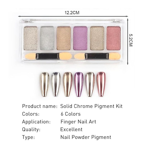 Nagelkonst Solid Magic Mirror Powder Aurora Powder, 6-färgskombination, Tillverkad av PET style  style1