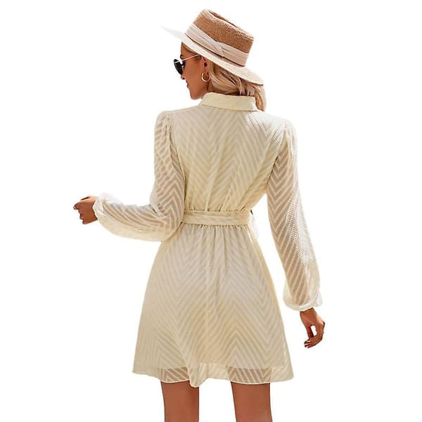 Kvinnor Wrap V-ringad klänningar Hög midja Swing Kort klänning Beige S