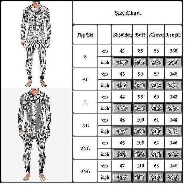 Miesten raidallinen pyjama, pitkähihainen, yksiosainen haalari, yöasu White 2XL
