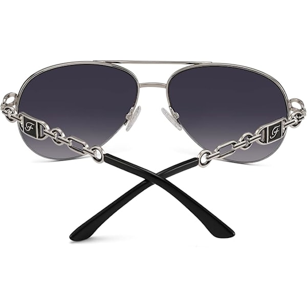 Klassiske Aviator Solbriller til Kvinder Spejlglas Kæde Stel Halv Ramme Metal Stel Solbriller UV 400 Beskyttelse 60mm sort