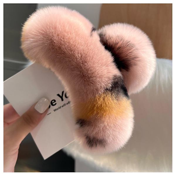 Mjukt hårspänne Elegant enfärgad konstgjord päls Plysch Stora hårklämmor Höst Vinter Pink Leopard
