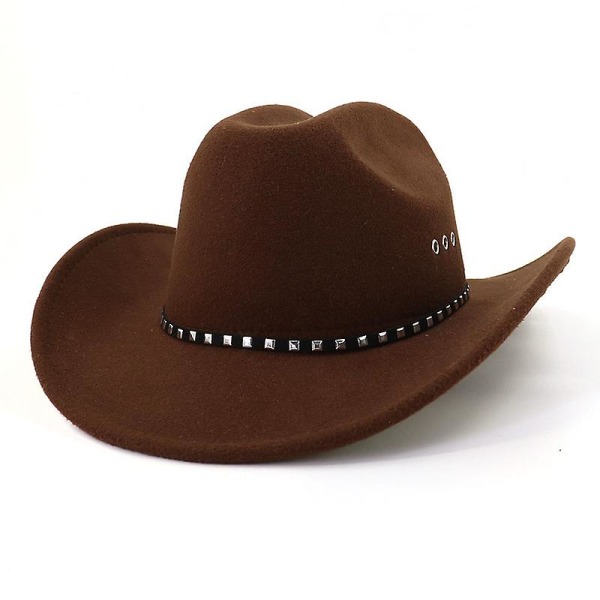 Western Cowboy Cowgirl Hat, Pinch Front Faux Filt Cowboy Hat Coffee