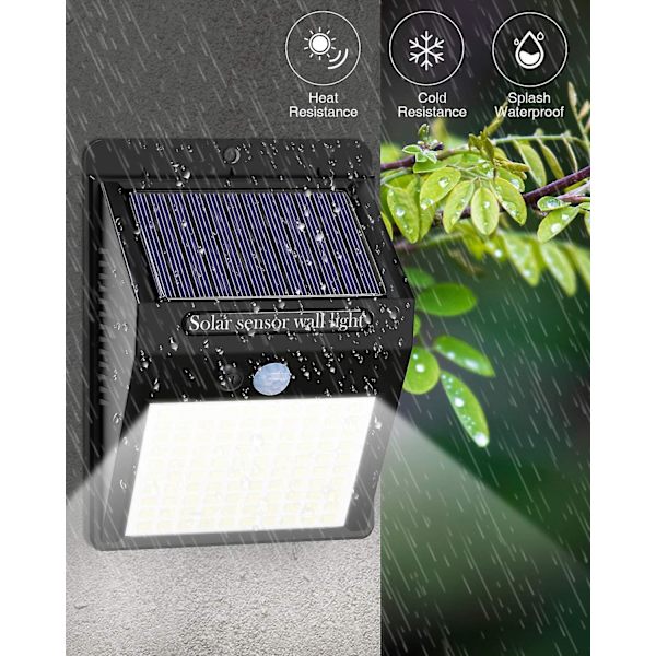 5 Pakke solcellelamper utendørs, 3 moduser utendørslys bevegelsessensor 100 LED vanntett