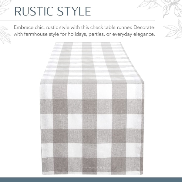 Homes Bordløper For 8-seters Spisestue - Rustikk Landstil Dekor Miljøvennlig Bomull, Dekorativ Homespun Rutete Klut For Fest, Restaurant & Utendørs grey 33x183cm