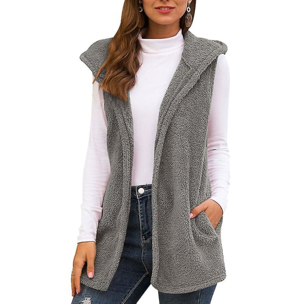 Kvinnor Plysch Hoodied Väst Casual Vinter Höst Varm Ytterkläder Solid Coat Ny M B