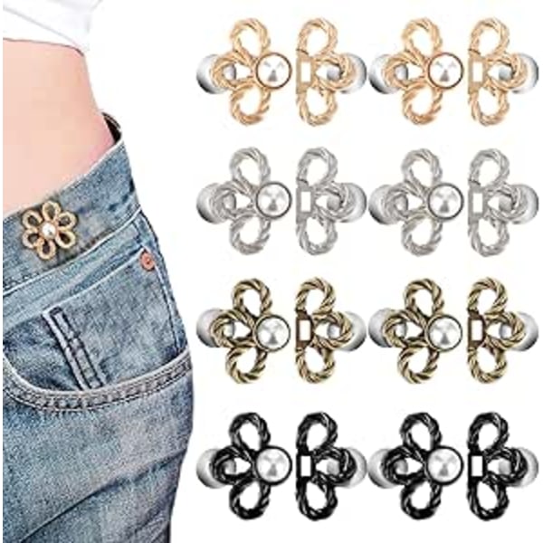 8 st midjedragare, 4 färger blomma jeans knappdragare justerbara byxor
