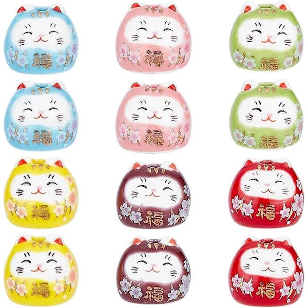 12 stk. 6 farger Lykkekatt Keramiske Perler Maneki Neko Porselensperler Håndlagde Lykkekattperler DIY Spacerperler Løse Perler for Smykkelaging Halskjede