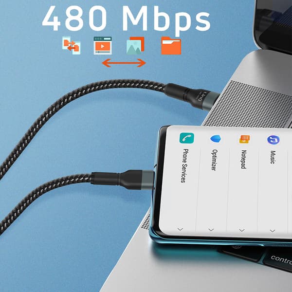 USB-C - USB-C -kaapeli Power Delivery 60W pikalataus 3 m pituus LinQ musta