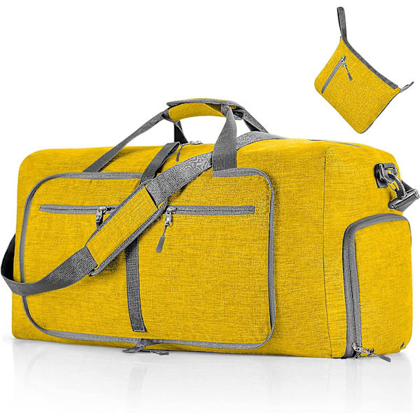 Reise-Dufflebag for menn, 65l sammenleggbar reise-duffelbag med sko-rom nattpose for menn kvinner vanntett og rivebestandig Yellow
