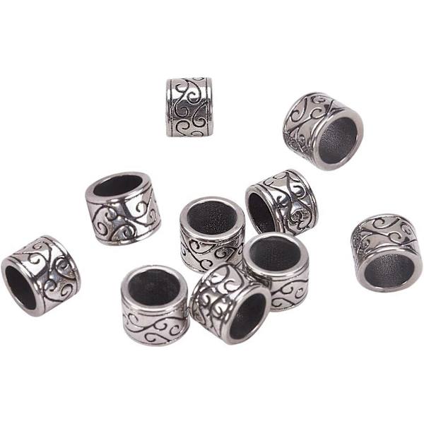 10 stk. 8,5 mm hull Rustfritt stål Søyleperler Rørperler Charms Metall Store Hullperler Antikk Sølv Spacer Løse Perler Europeiske Charms