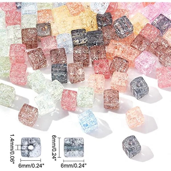 160 stk. 6 mm Firkantede Krakelerte Glassperler Kube Krystallperler Fasetterte Krakelerte Perler Løse Avstandsstykker for Halskjede Vennskapsarmbånd Øredobber Smykkelaging C