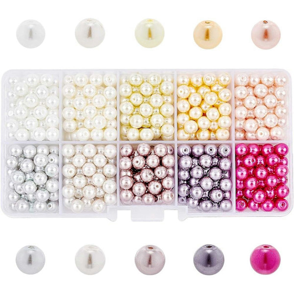 6mm 500 st Satängglänsande Glaspärlor Runda Pärlor Blandade Färger för Smyckestillverkning - 1