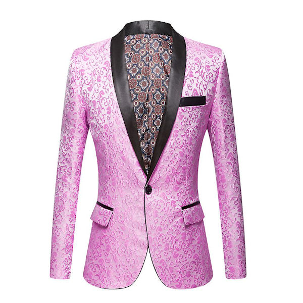 Herre Blomstret Revers Blazer Jakkesæt Print Dinner Smokingjakke rose red xxl