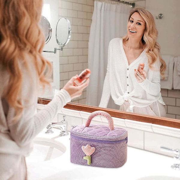 Fløjls Kosmetiktaske Sød Niche Dame Opbevaringstaske Bærbar Kosmetik Opbevaringstaske med Stor Kapacitet purple