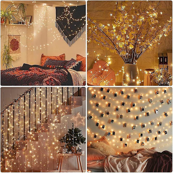 Led-valosarja 20m 200 Lediä, - USB-virtalähde (lämmin keltainen)