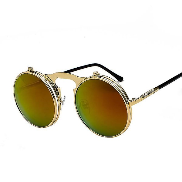 Retro Steampunk Fällbara Solglasögon Runda Ramar Fällbara Solglasögon Herr och Dam Trendiga Glasögon C13
