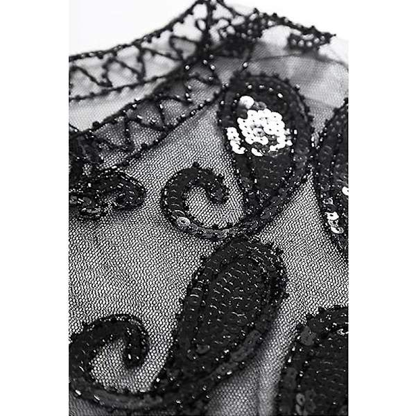 1920-talets Sjal Wraps Sequin Pärlbroderad Kväll Cape Brud Sjal BLACK