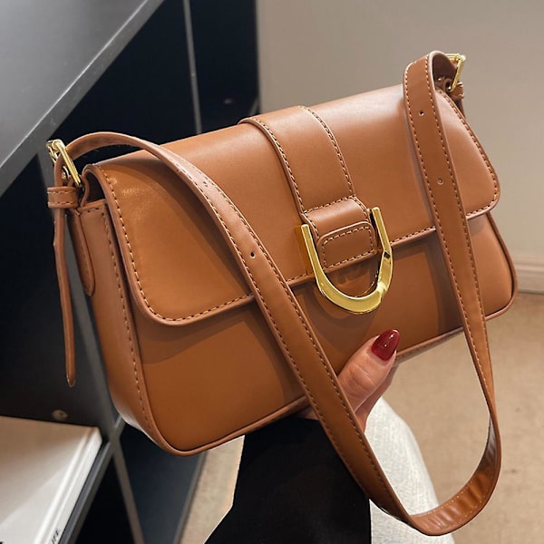 Ny Tide Høst Og Vinter Retro Pu Skinn Nisje Joker Crossbody Skulderveske Baguette Underarmsveske khaki