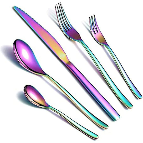 1 Sæt med 5 Dele Bestiksæt Inklusive 2 Gafler + 2 Skeer + 1 Kniv Premium Genanvendelige Bestiksæt Perfekt Til Rejser Camping Hjem Colorful