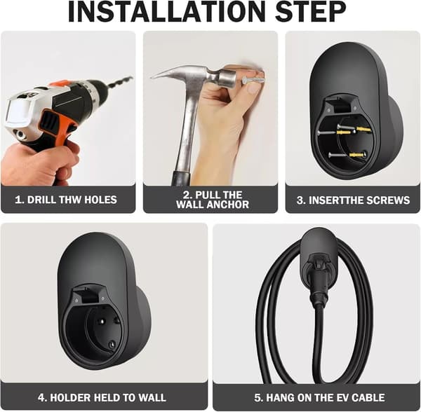 Type 2 vægmontering, wallbox beslag, kabel- og stikholder, wallbox EV