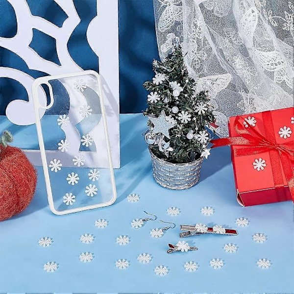 500 st Snöflinga Pärlor Cabochons 15mm Vita Snöflinga Platta Baktill Pärlor ABS Plast Imitation Pärlor Resin Hantverk Snöflinga Pärla för Scrapbooking