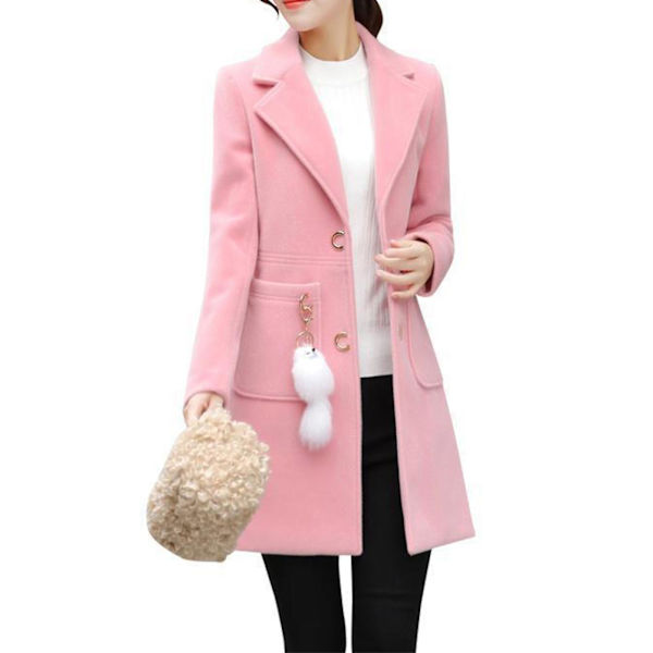Dame Kroppsbyggende Trench Håndvask Slitesterk Ullblanding Kåpe For Kvinner Formell Hverdagsbruk XL Pink