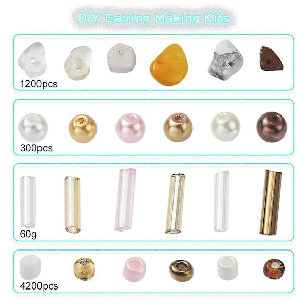 1 set DIY Örhängetillverkningssatser inklusive ädelstenschips, glaspärlor, skalpärlor, järnörhängekrokar