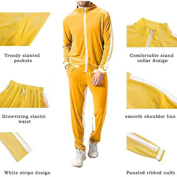Mjukisdress i sammet för män, avslappnad jacka och byxor Yellow M